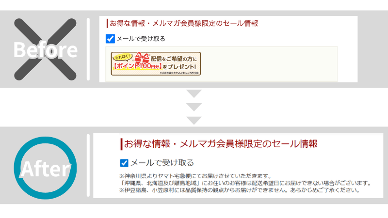 らでぃっしゅぼーやのメルマガに登録すると100ポイントもらえるクーポンが現在無くなっている