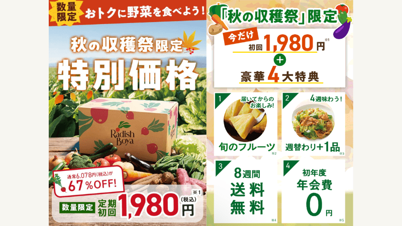 らでぃっしゅぼーやの季節限定コース　1980円＋豪華4大特典
