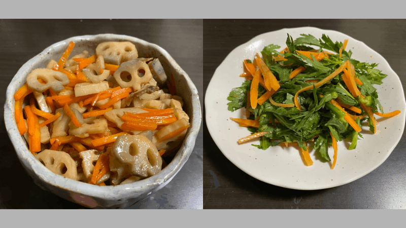 坂ノ途中から届いたニンジンを使って作った、きんぴらとナムル