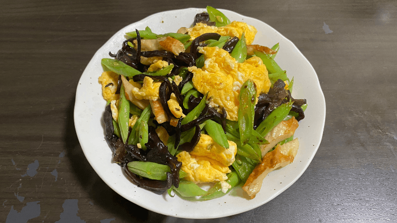 ビオマルシェから届いたいんげんで作った「いんげんとキクラゲの中華炒め」