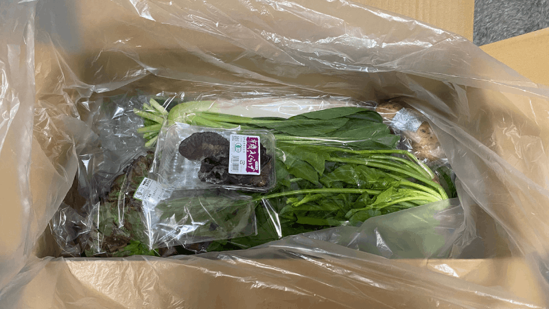 ビオマルシェから届いた野菜セットの段ボールを開けた画像