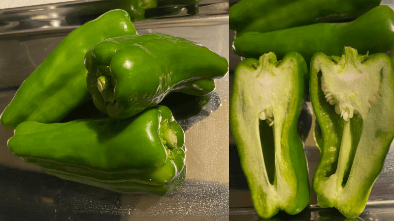 ビオマルシェから届いたピーマンの全体と切った断面